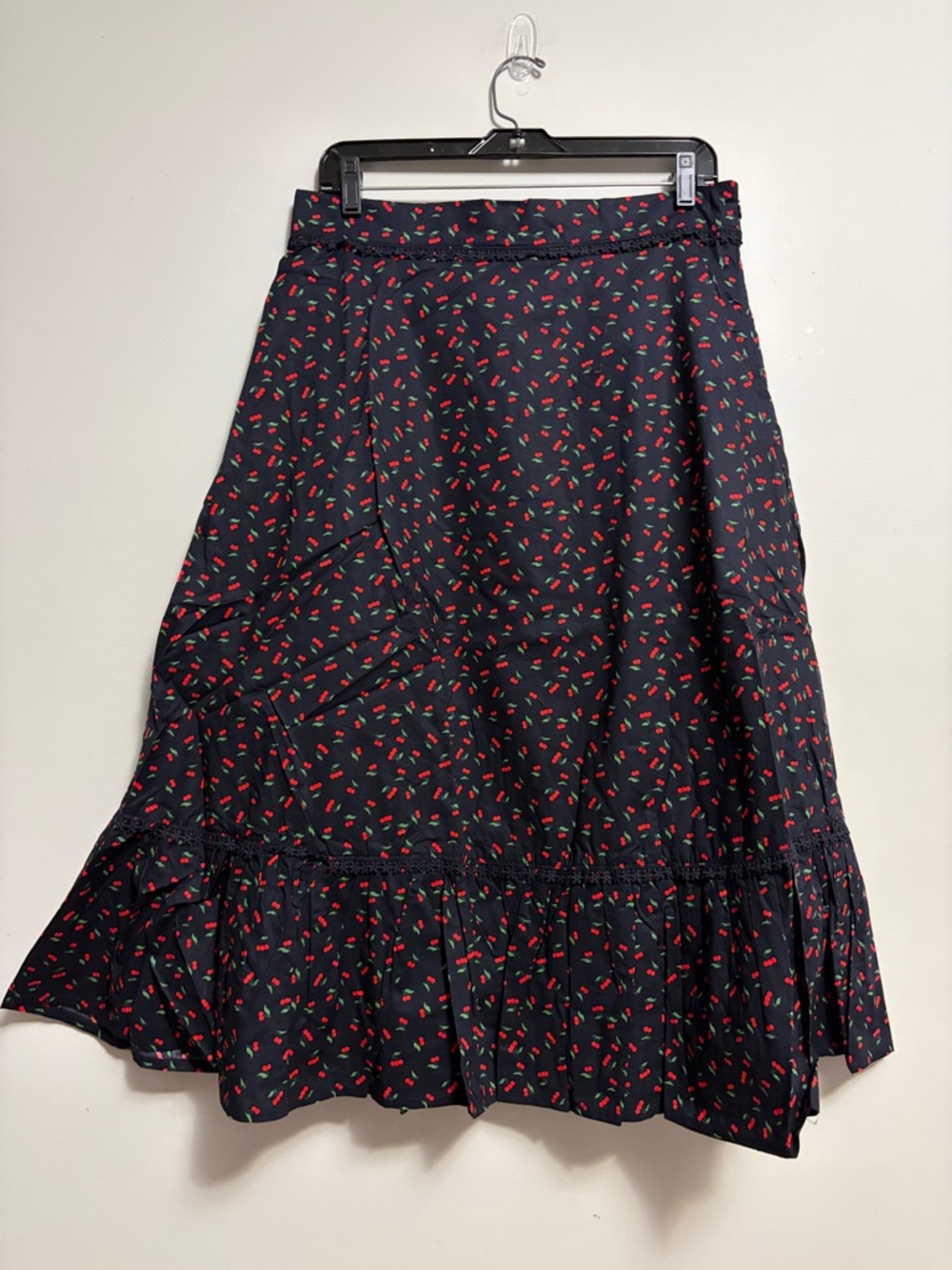 Tulip B Black Cherry Print A-Line Midi Skirt XL Vintage Inspired
